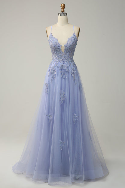 Stylish A-line ball gown with spaghetti straps and lacing - Julia