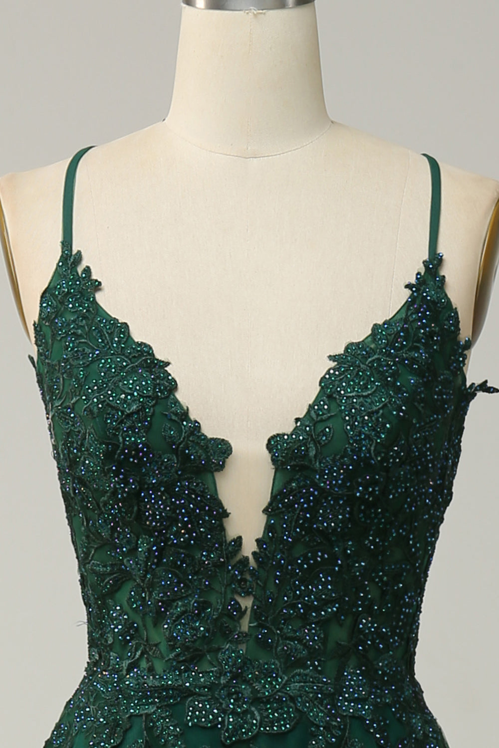Stylish A-line ball gown with spaghetti straps and lacing - Julia