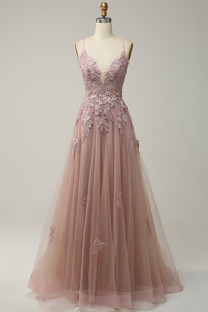 Stylish A-line ball gown with spaghetti straps and lacing - Julia