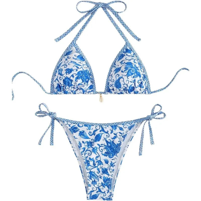 Tidalyn™ - Triangle Halter Tie Bikini Set