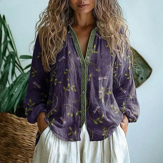Valentina Rossi Leaf Print Button Blouse