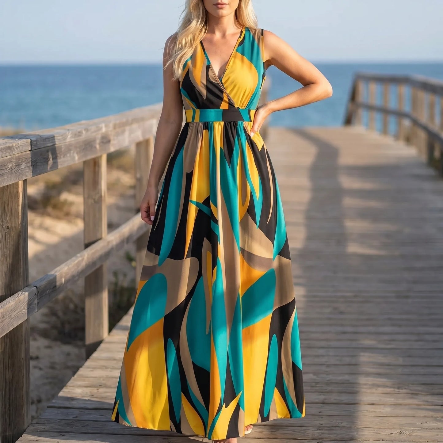 Velatrix - Sleeveless V-Neck Maxi Dress
