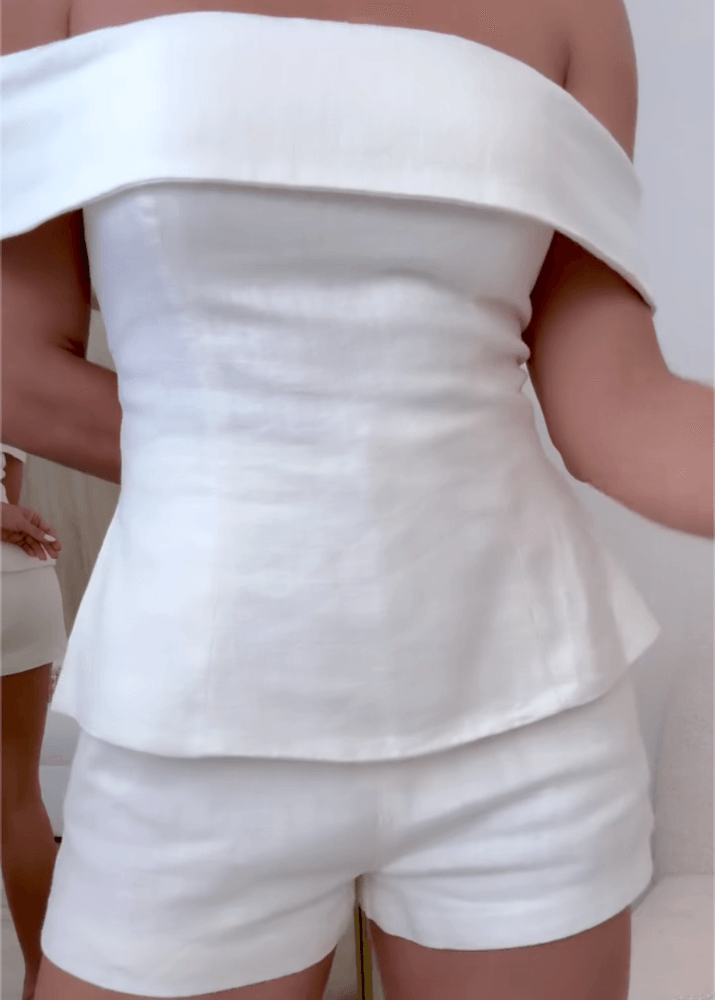 White Cotton Linen Two-Piece Suit | Women's Suit Set 0