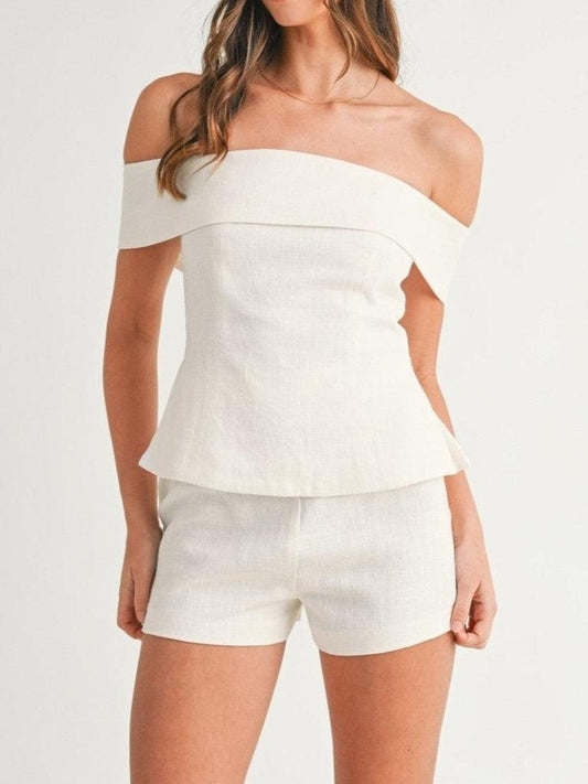 White Cotton Linen Two-Piece Suit | Women's Suit Set 1