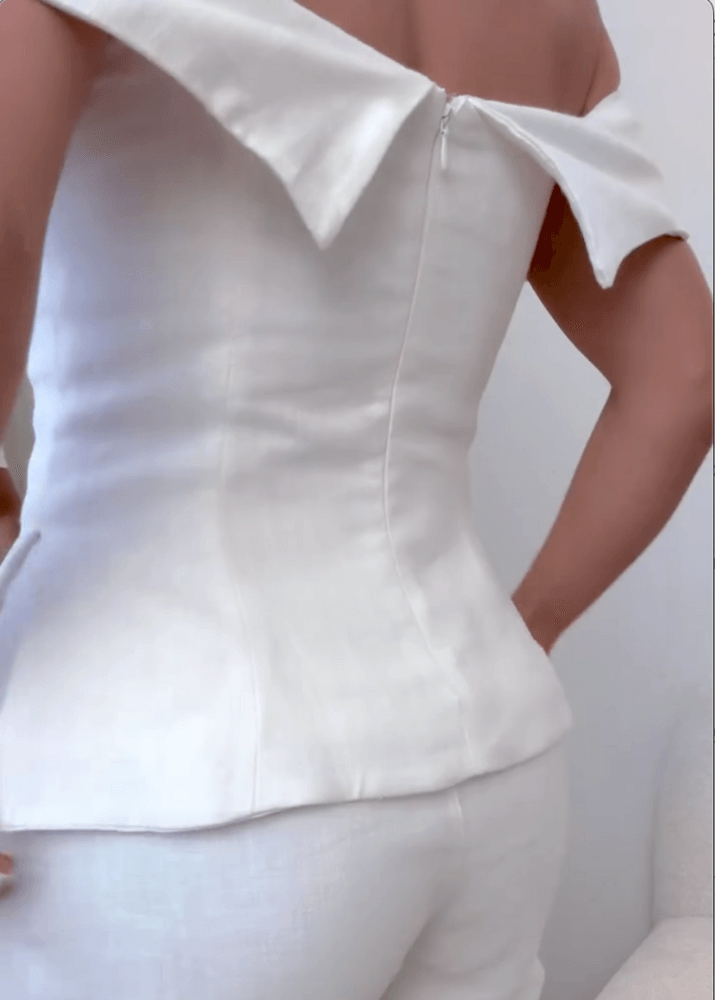 White Cotton Linen Two-Piece Suit | Women's Suit Set 7