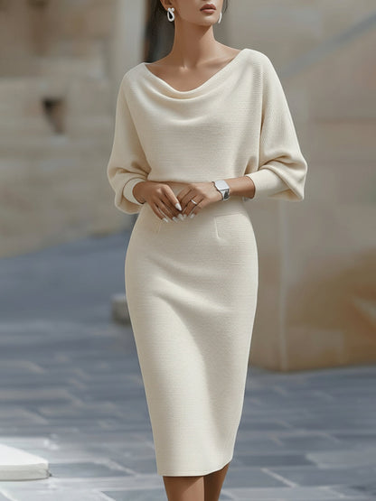 Elegant White Batwing Midi Dress | Women's Fashion Dress