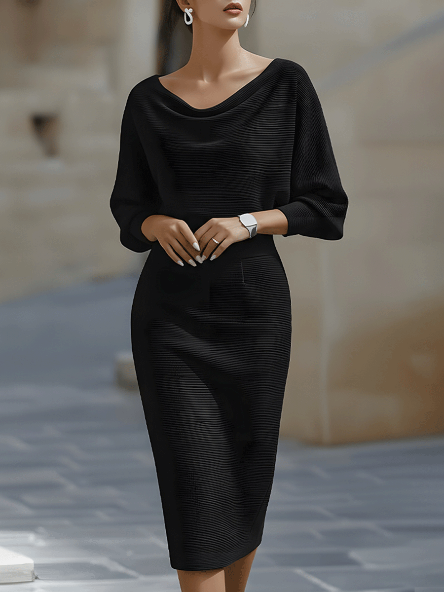 Elegant White Batwing Midi Dress | Women's Fashion Dress