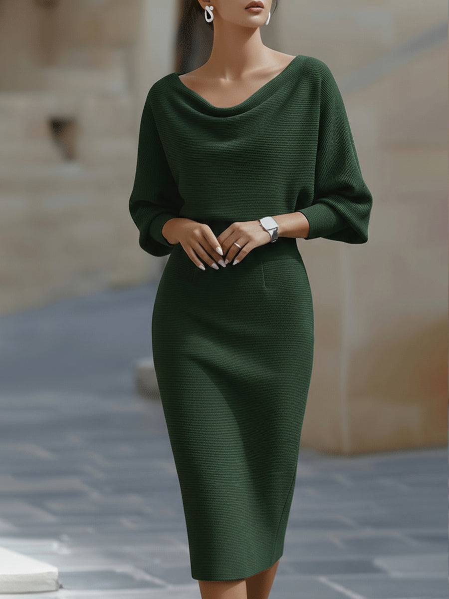Elegant White Batwing Midi Dress | Women's Fashion Dress