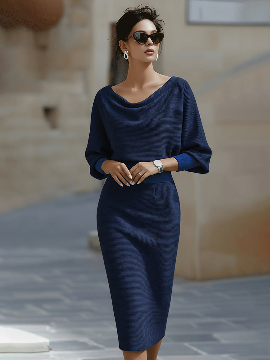 Elegant White Batwing Midi Dress | Women's Fashion Dress