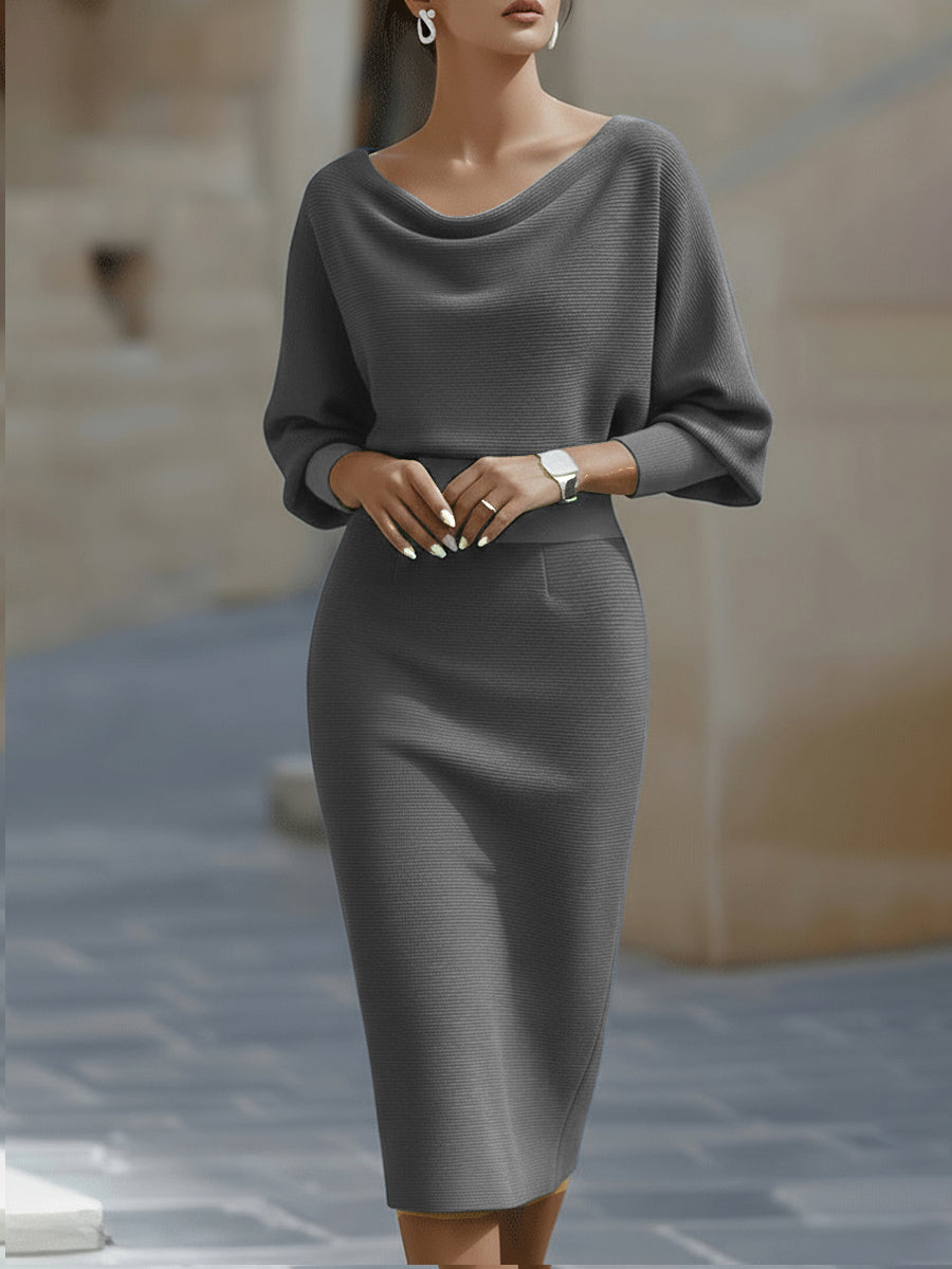 Elegant White Batwing Midi Dress | Women's Fashion Dress