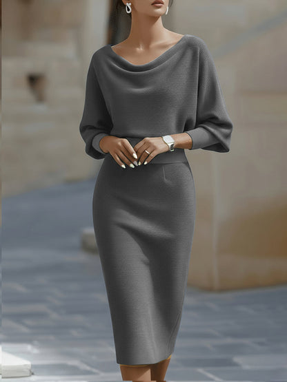 Elegant White Batwing Midi Dress | Women's Fashion Dress