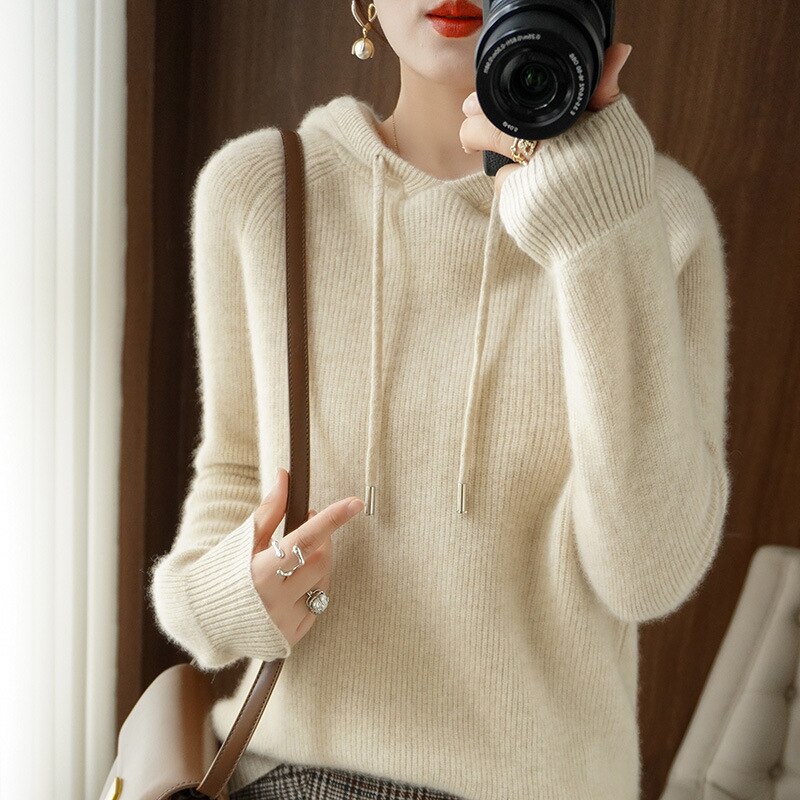 Women's Casual Knit Hoodie with Drawstring | Long Sleeve Sweatshirt 0
