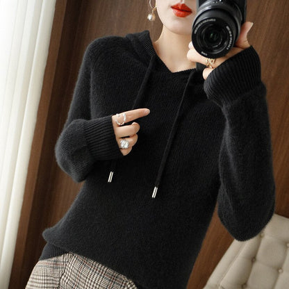 Women's Casual Knit Hoodie with Drawstring | Long Sleeve Sweatshirt 1