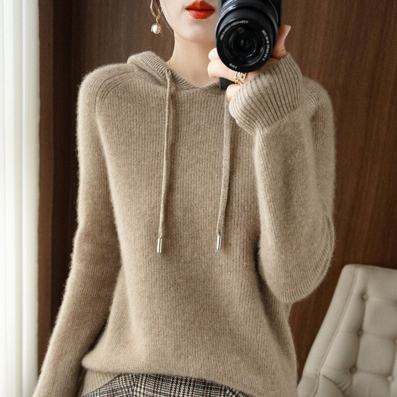 Women's Casual Knit Hoodie with Drawstring | Long Sleeve Sweatshirt 3