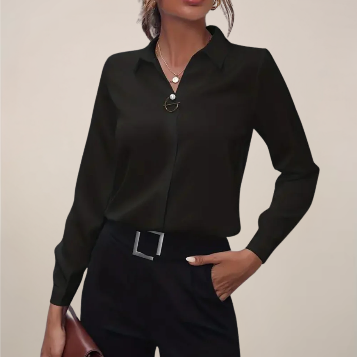 Elegant Women's Blouse | Long Sleeve Tops with Button-Accented Collar | Versatile Style for Office and Evening Wear 3