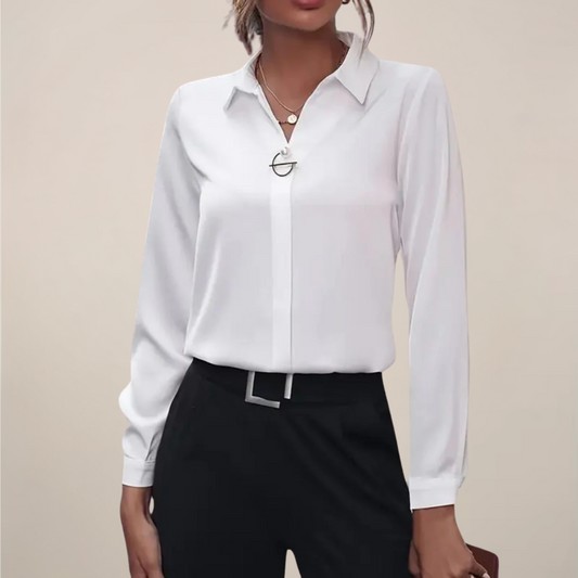 Elegant Women's Blouse | Long Sleeve Tops with Button-Accented Collar | Versatile Style for Office and Evening Wear 1