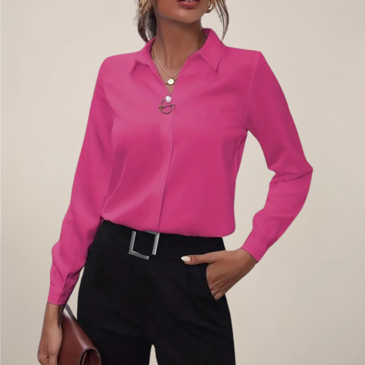 Elegant Women's Blouse | Long Sleeve Tops with Button-Accented Collar | Versatile Style for Office and Evening Wear 5