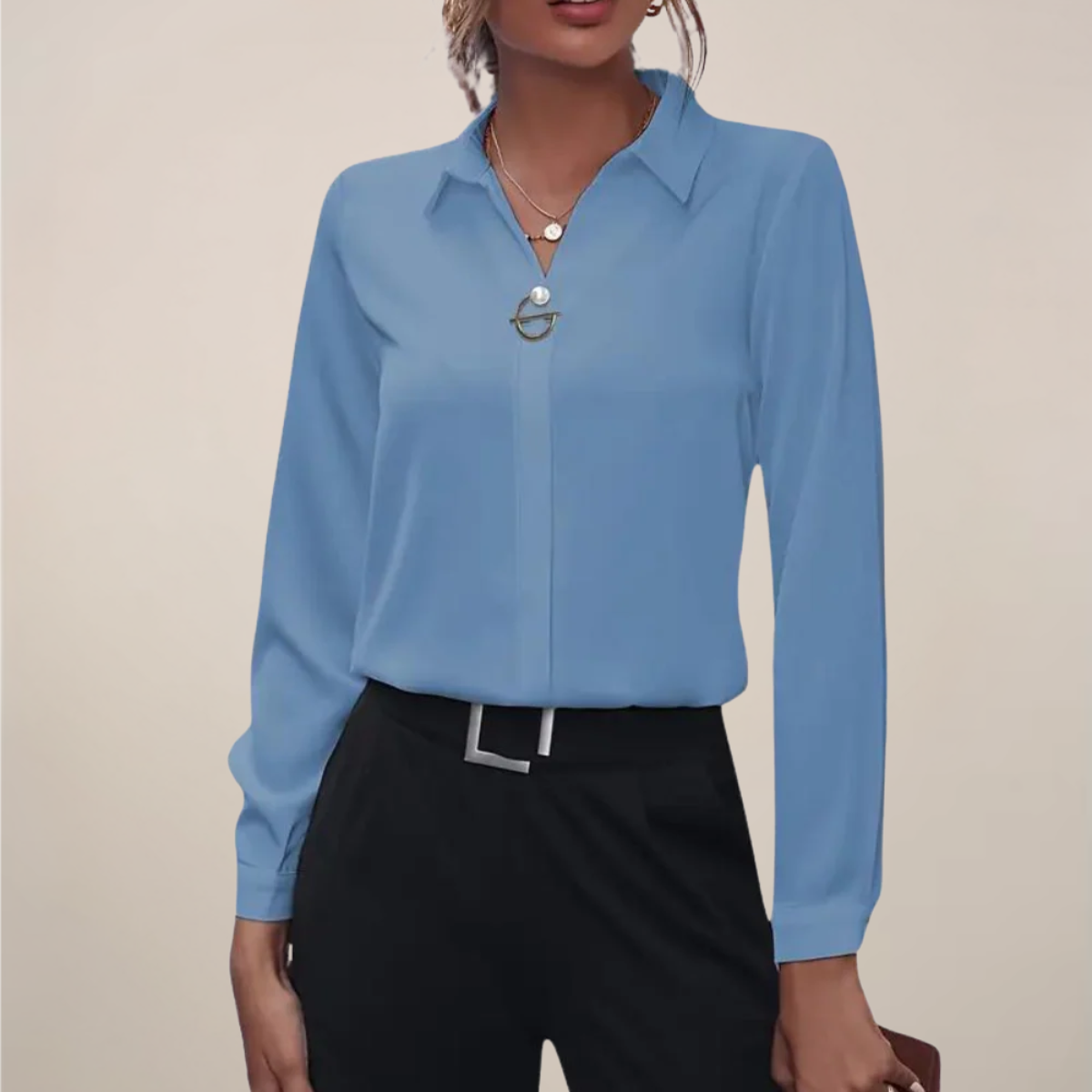 Elegant Women's Blouse | Long Sleeve Tops with Button-Accented Collar | Versatile Style for Office and Evening Wear 6
