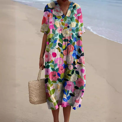 Women's Floral Dress – Colorful Summer Dress with Floral Pattern | Summer Dress with Flowers, Lightweight & Elegant
