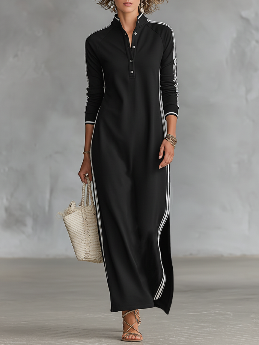 Minimalist Collection | Women's Maxi Dress with Button-Down Collar | Soft Sweatshirt Fabric for Effortless Style 1