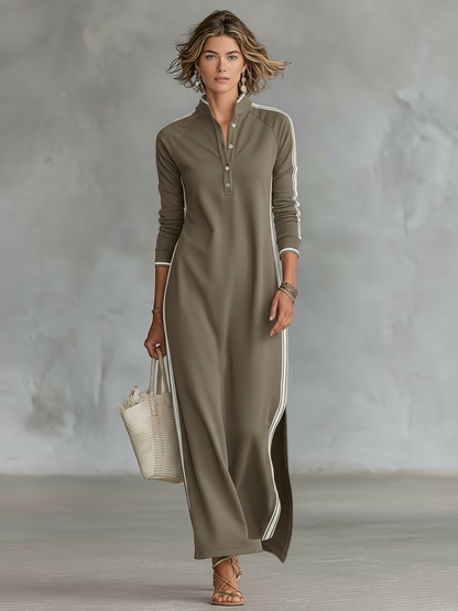 Minimalist Collection | Women's Maxi Dress with Button-Down Collar | Soft Sweatshirt Fabric for Effortless Style 3