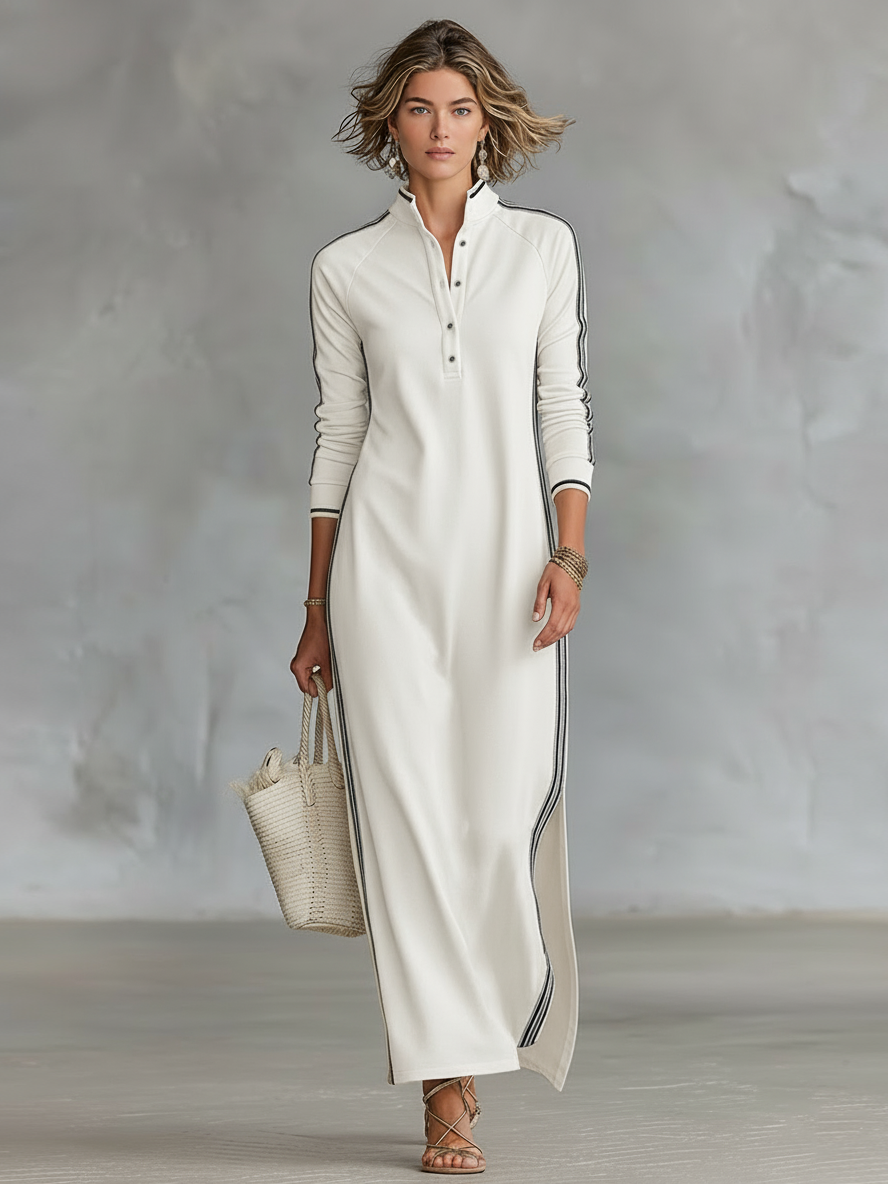 Minimalist Collection | Women's Maxi Dress with Button-Down Collar | Soft Sweatshirt Fabric for Effortless Style 4