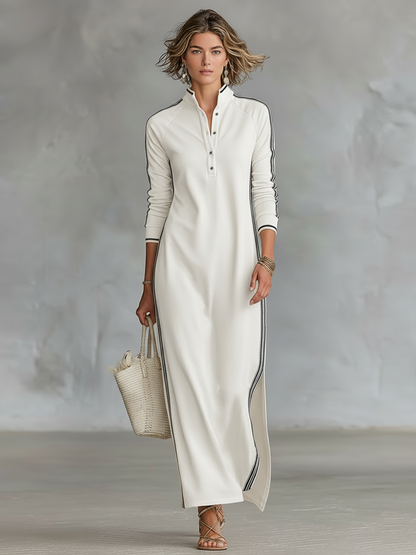 Minimalist Collection | Women's Maxi Dress with Button-Down Collar | Soft Sweatshirt Fabric for Effortless Style 4