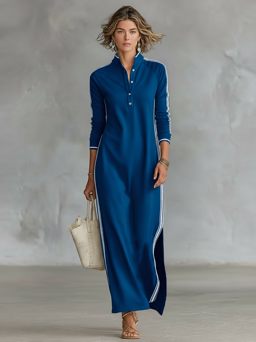Minimalist Collection | Women's Maxi Dress with Button-Down Collar | Soft Sweatshirt Fabric for Effortless Style 5