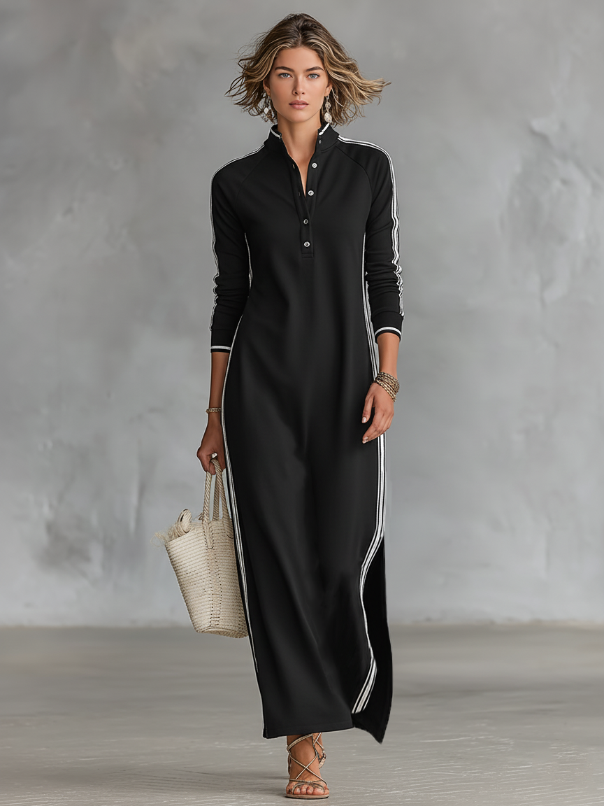 Minimalist Collection | Women's Maxi Dress with Button-Down Collar | Soft Sweatshirt Fabric for Effortless Style 8