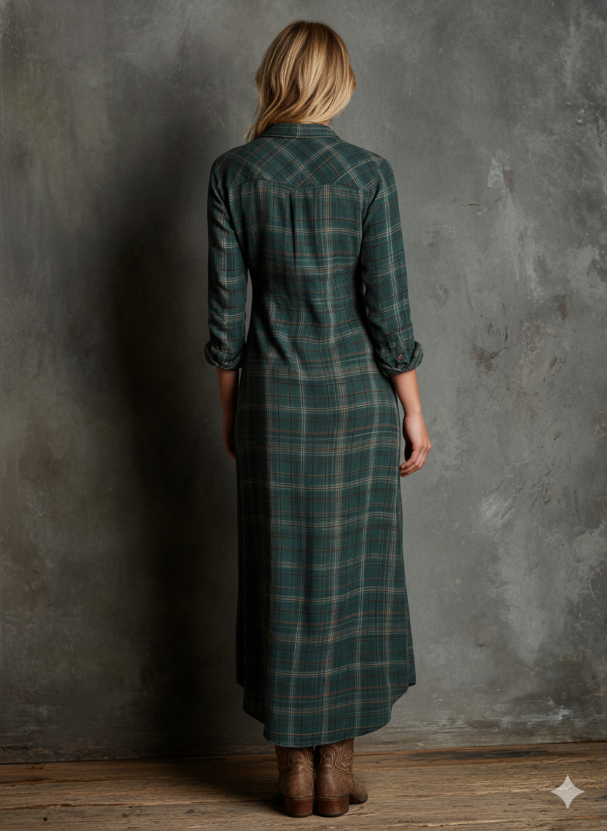Chic Plaid Maxi Dress | Women's Dress with Lapel Collar & Flowy Silhouette for Elegant Casual Outings 4