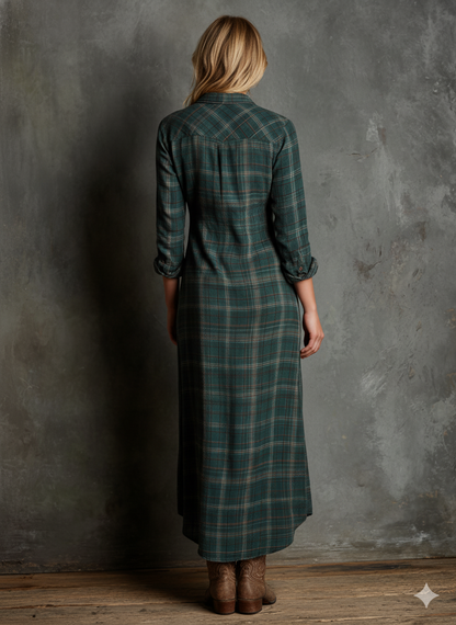 Chic Plaid Maxi Dress | Women's Dress with Lapel Collar & Flowy Silhouette for Elegant Casual Outings 4