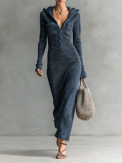 Chic Hooded Maxi Dress | Women's Slim-Fit Knitted Dress with Cozy Hood | Versatile Casual Elegance for All-Day Comfort 1