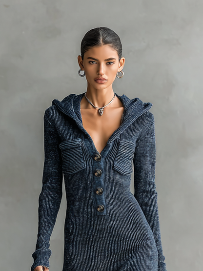 Chic Hooded Maxi Dress | Women's Slim-Fit Knitted Dress with Cozy Hood | Versatile Casual Elegance for All-Day Comfort 2