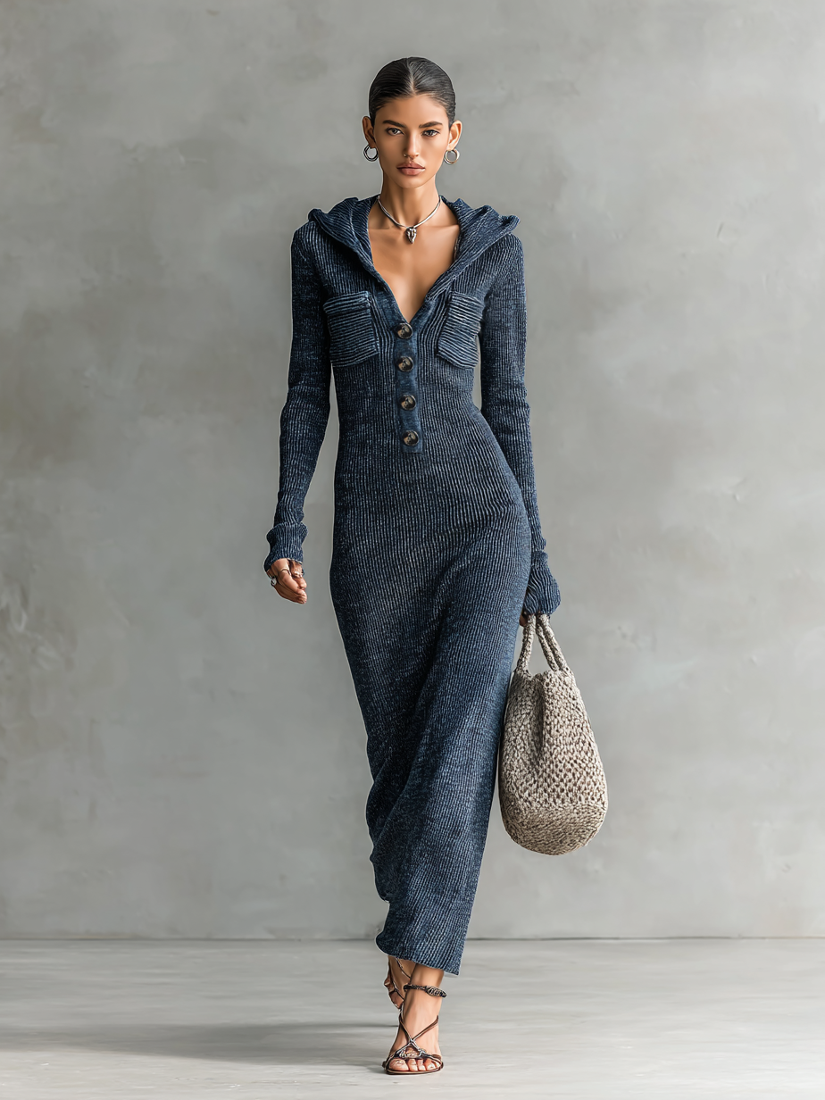 Chic Hooded Maxi Dress | Women's Slim-Fit Knitted Dress with Cozy Hood | Versatile Casual Elegance for All-Day Comfort 4