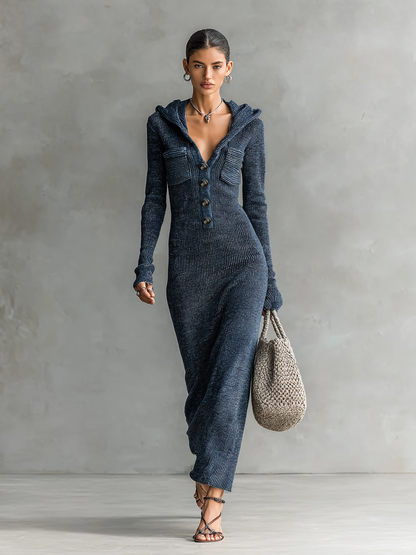 Chic Hooded Maxi Dress | Women's Slim-Fit Knitted Dress with Cozy Hood | Versatile Casual Elegance for All-Day Comfort 4