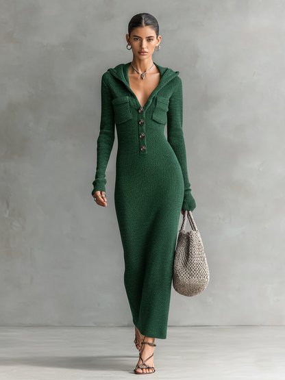 Chic Hooded Maxi Dress | Women's Slim-Fit Knitted Dress with Cozy Hood | Versatile Casual Elegance for All-Day Comfort 7