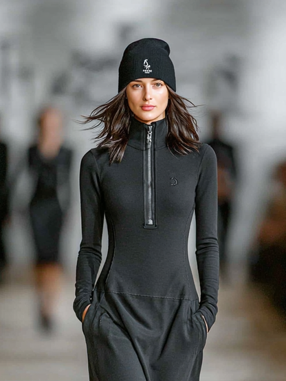 Sporty Maxi Dress | Women's Cotton Blend with Zipper Neckline | Loose Fit for Casual Comfort 2