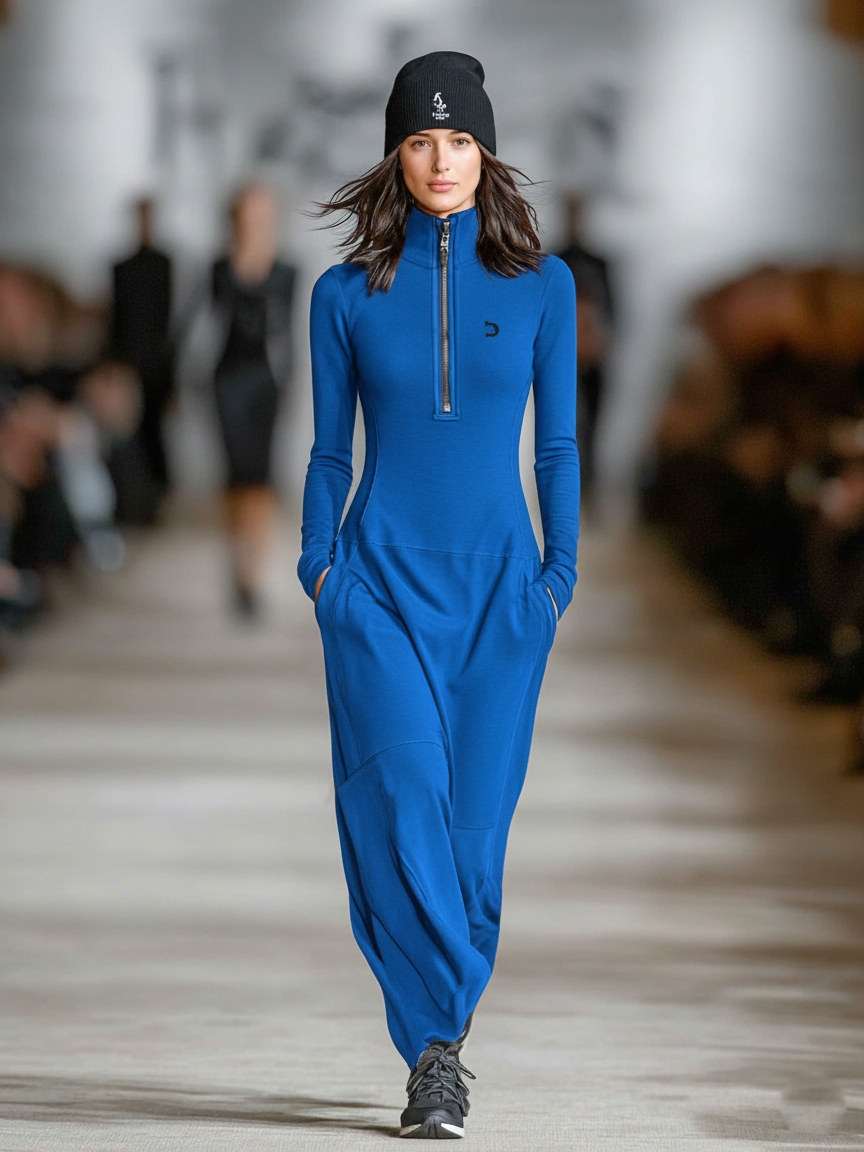 Sporty Maxi Dress | Women's Cotton Blend with Zipper Neckline | Loose Fit for Casual Comfort 6