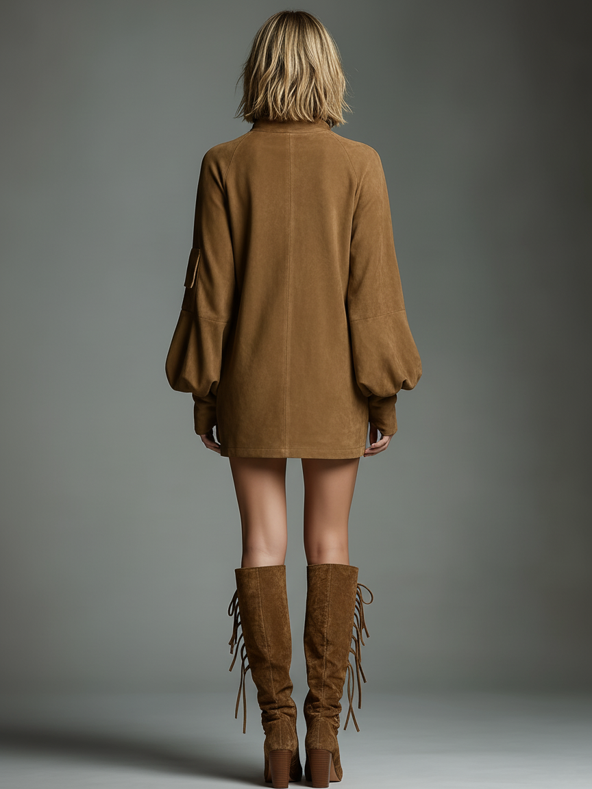 Vintage-Inspired | Women's Dress with Soft Faux Suede Turtleneck | Relaxed Fit for Stylish Fall and Winter Outings 6