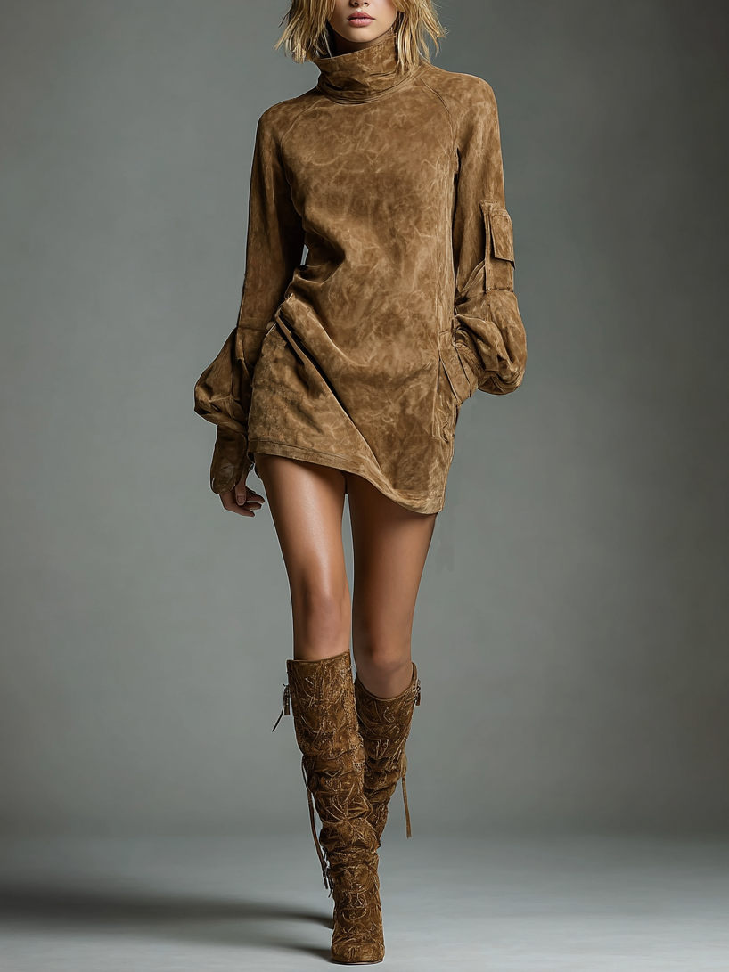 Vintage-Inspired | Women's Dress with Soft Faux Suede Turtleneck | Relaxed Fit for Stylish Fall and Winter Outings 7