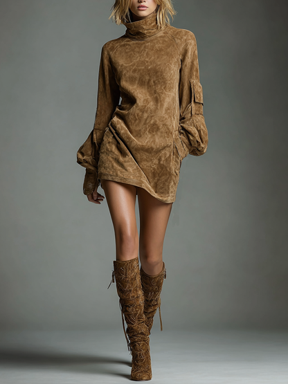 Vintage-Inspired | Women's Dress with Soft Faux Suede Turtleneck | Relaxed Fit for Stylish Fall and Winter Outings 7