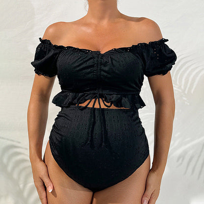 Women's maternity bikini set with fashionable ruffle design