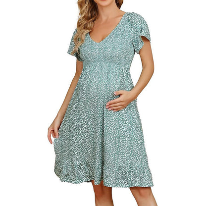 Women's maternity blouse with ruffle details and floral pattern